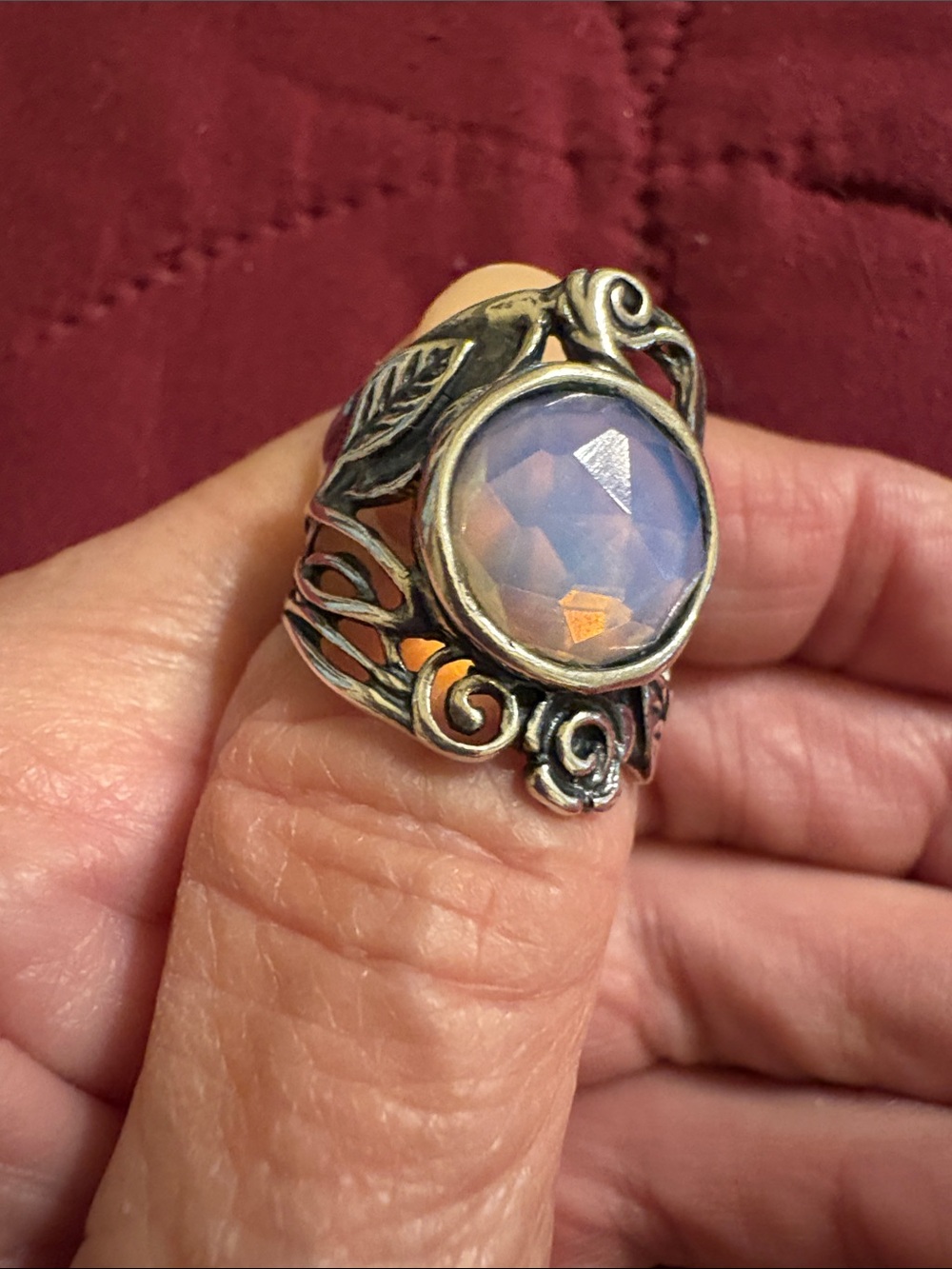 Size 7 Sterling Silver Opalite Statement Ring